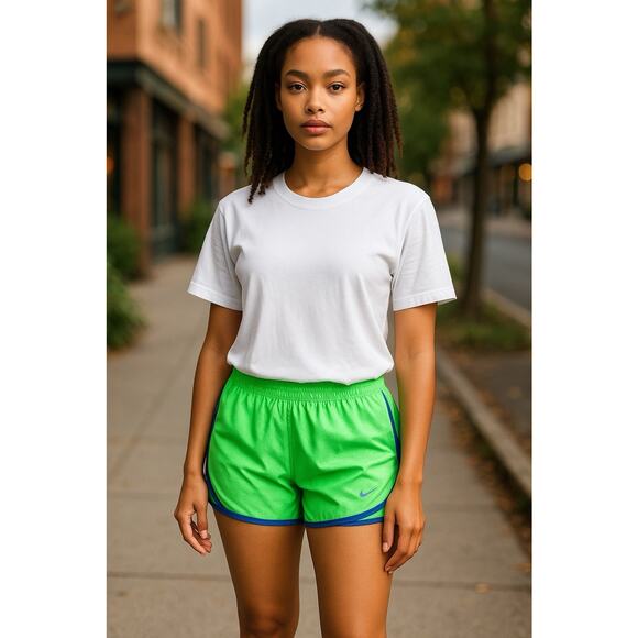 Nike Dri-FIT Women's Running Shorts M Medium Green Blue Trim Lined Inner Pocket - Picture 4 of 12